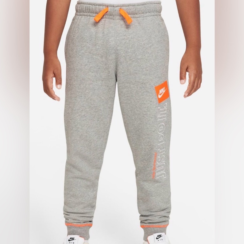 Nike Boys Gray Orange Just Do It Joggers Size Large‎ NWT
